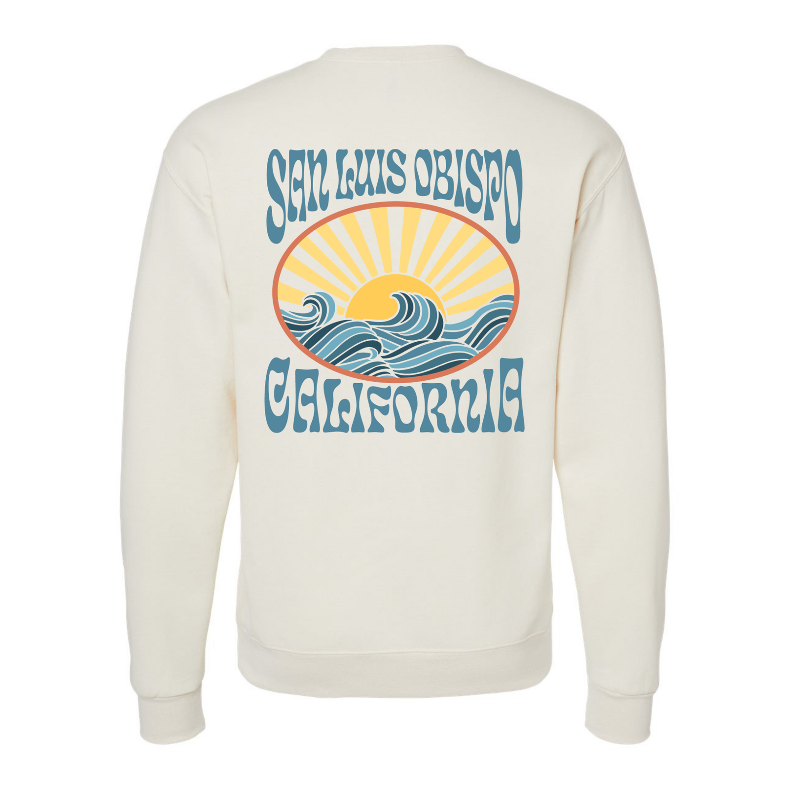 SLO Sun Rays Blue Letters Crewneck