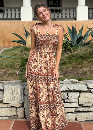 Multi Print Tie Strap Midi Dress