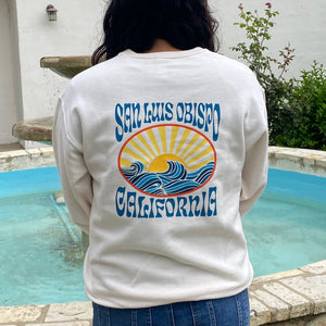 SLO Sun Rays Blue Letters Crewneck