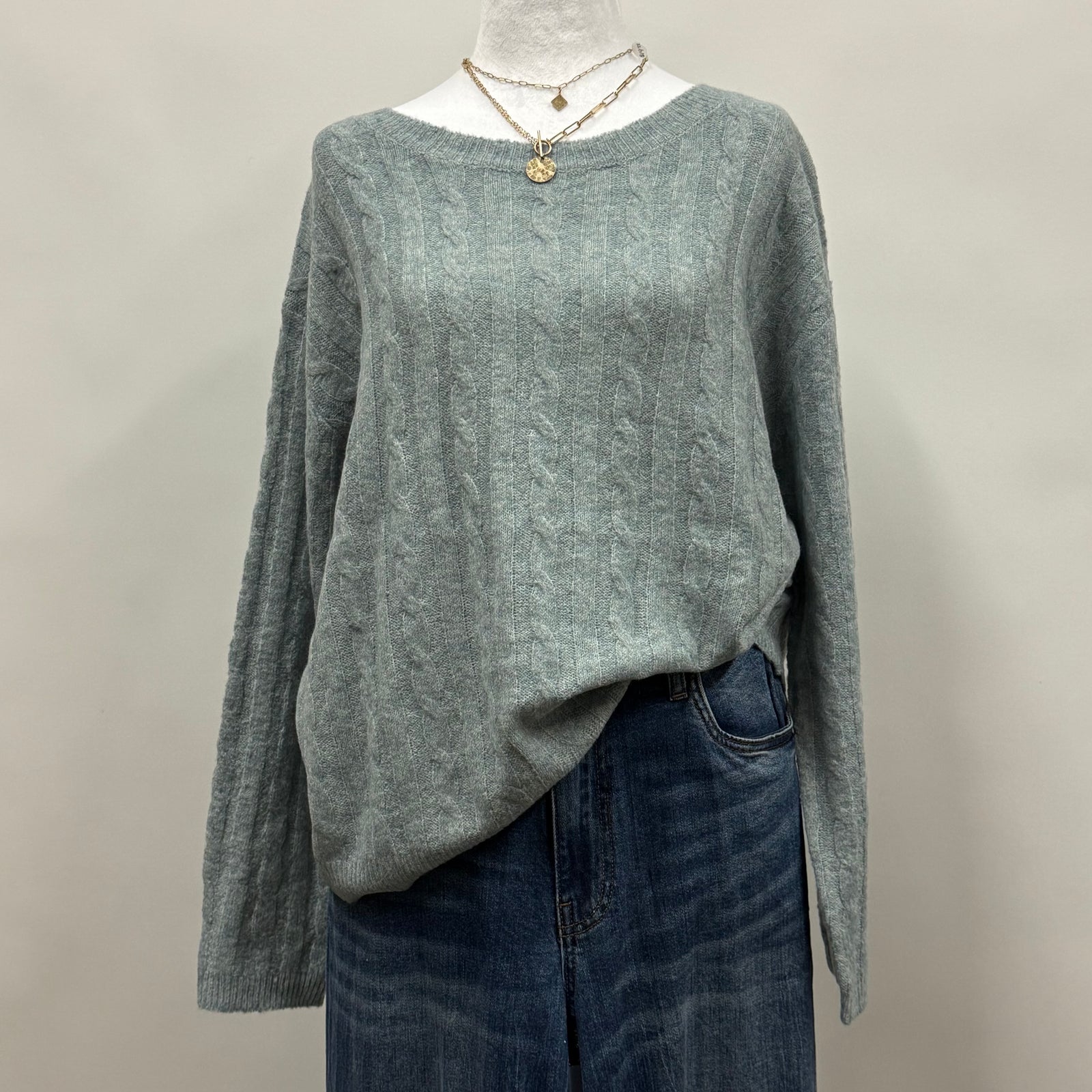 Boxy Cut Cable Knit Sweater