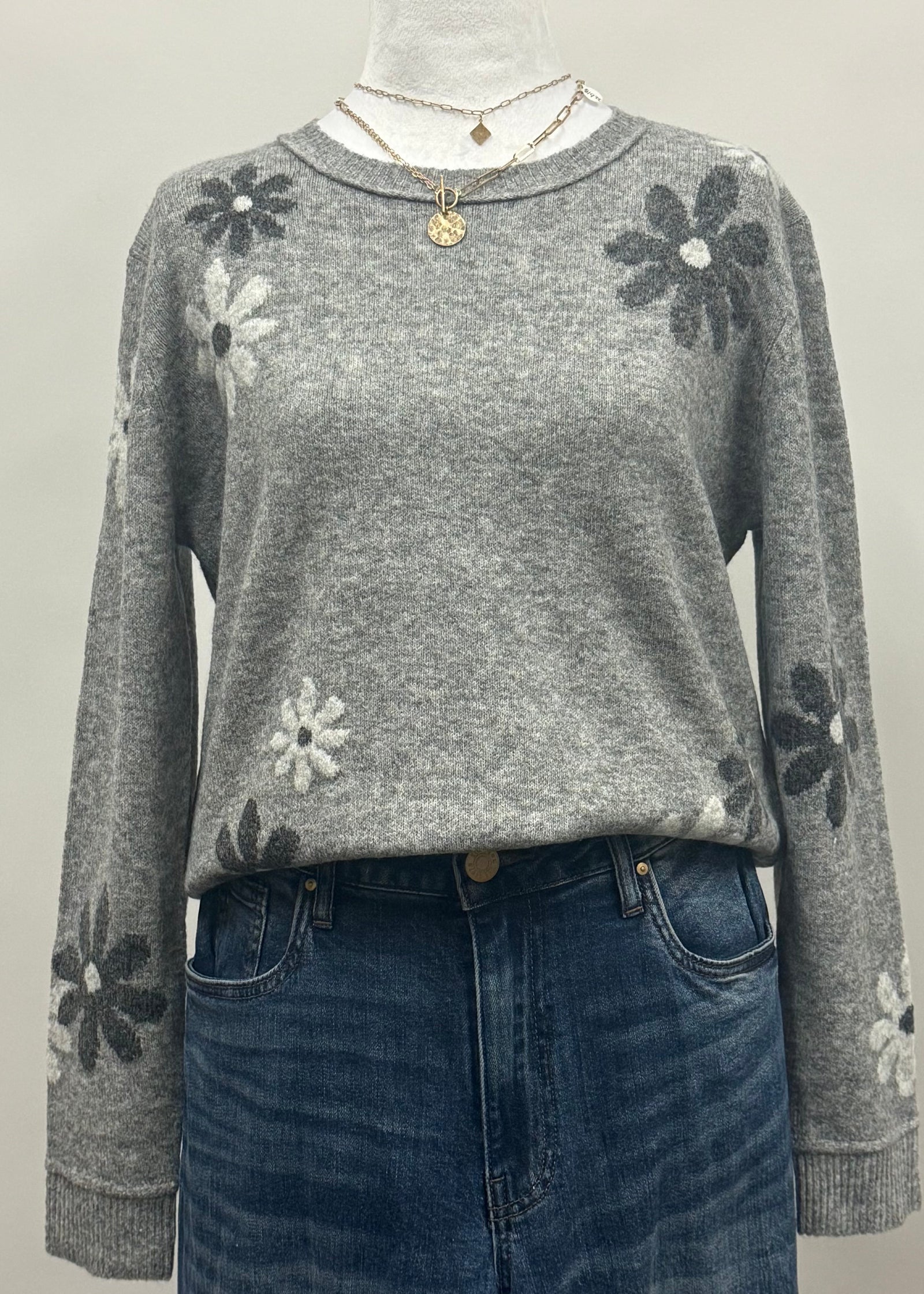 Wool Blend Floral Accent Sweater