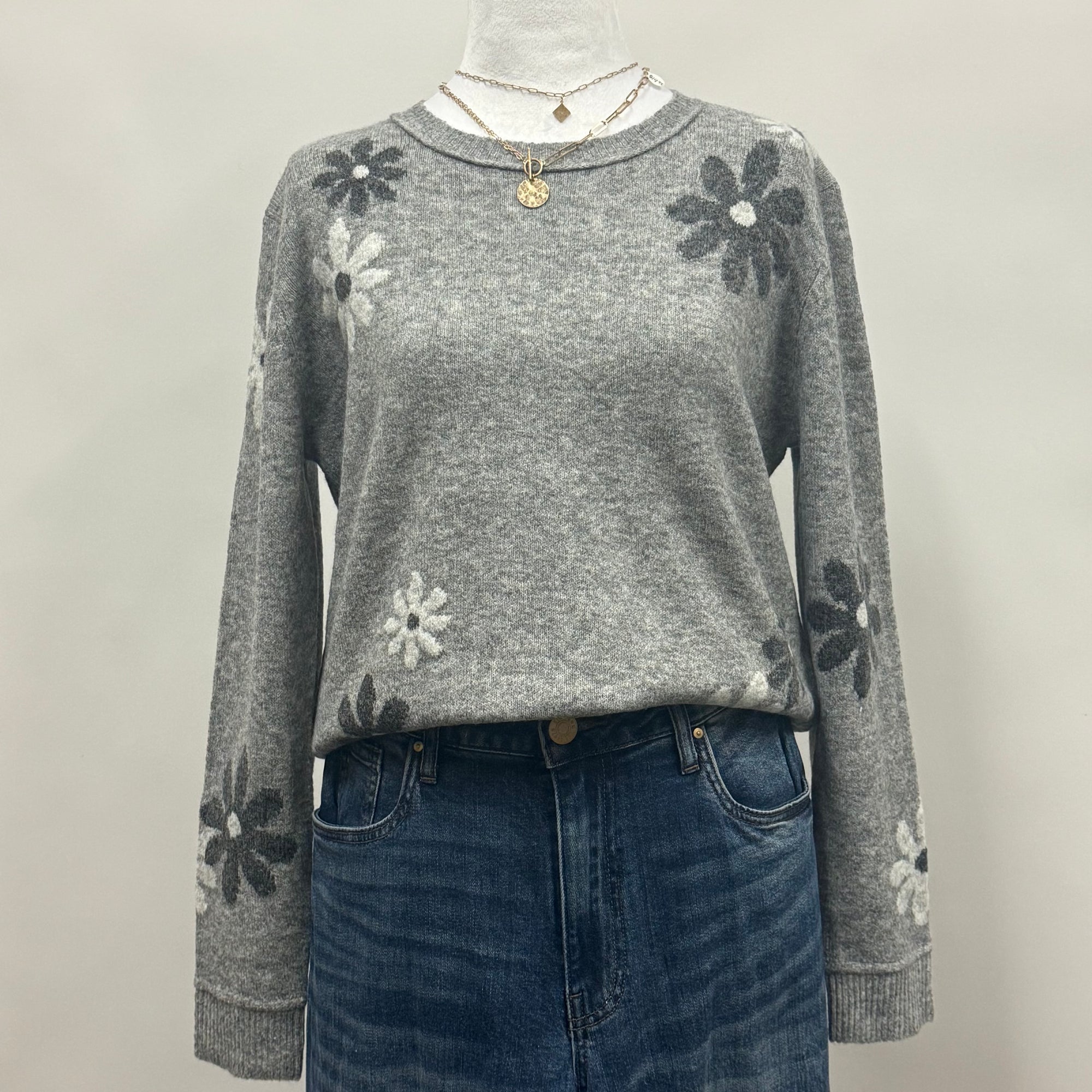 Wool Blend Floral Accent Sweater