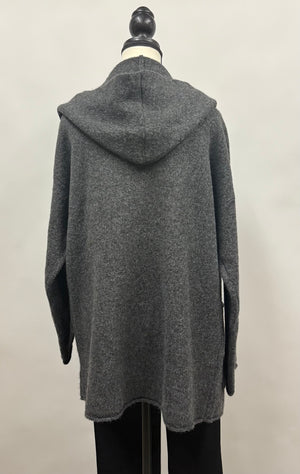 Long Cardigan with Hood and Pockets Charcoal