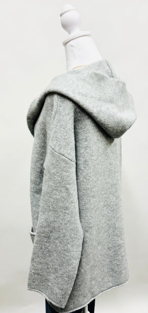 Long Cardigan with Hood and Pockets Heather Grey