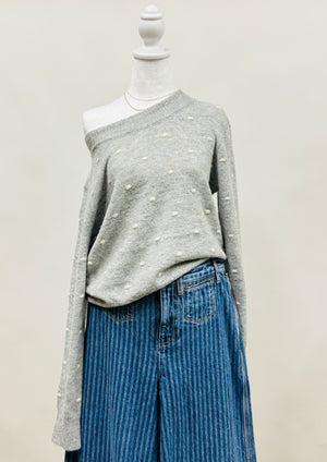 Cozy Dotted Knit Sweater Heather Grey