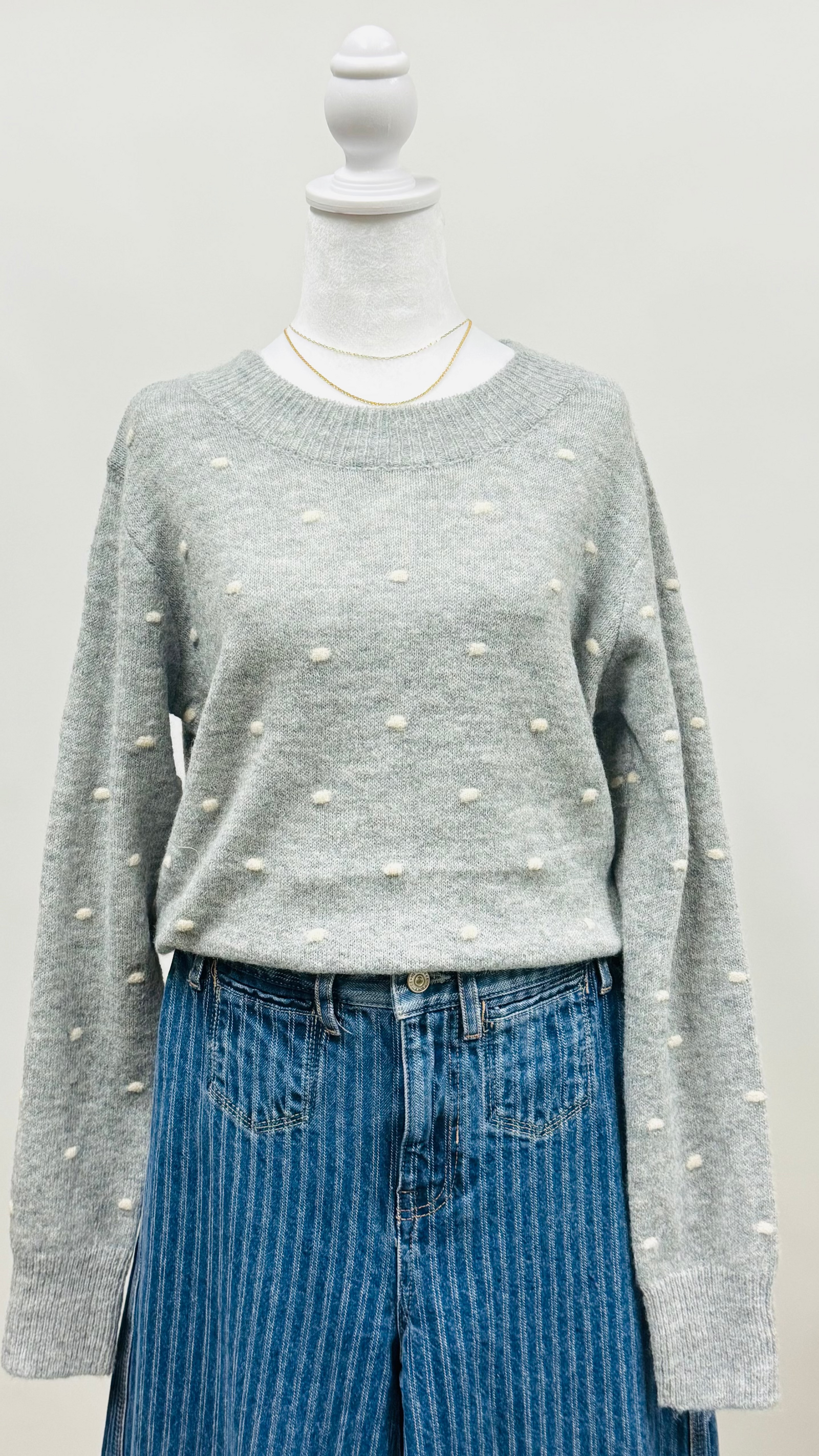 Cozy Dotted Knit Sweater Heather Grey