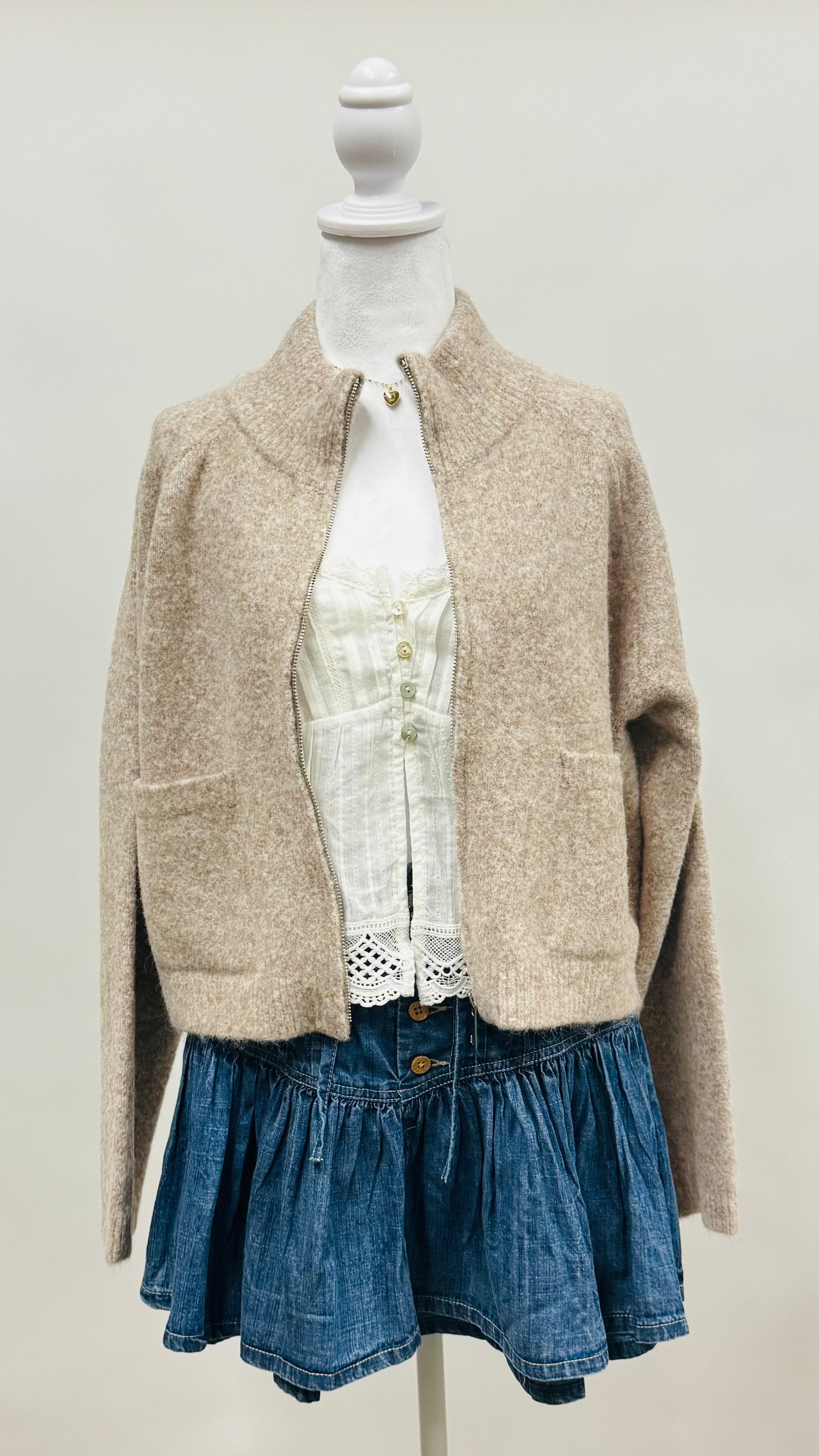 Zip Up Coat with Pockets Cocoa