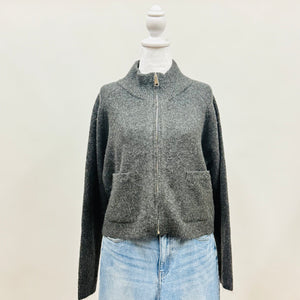 Zip Up Coat with Pockets Charcoal