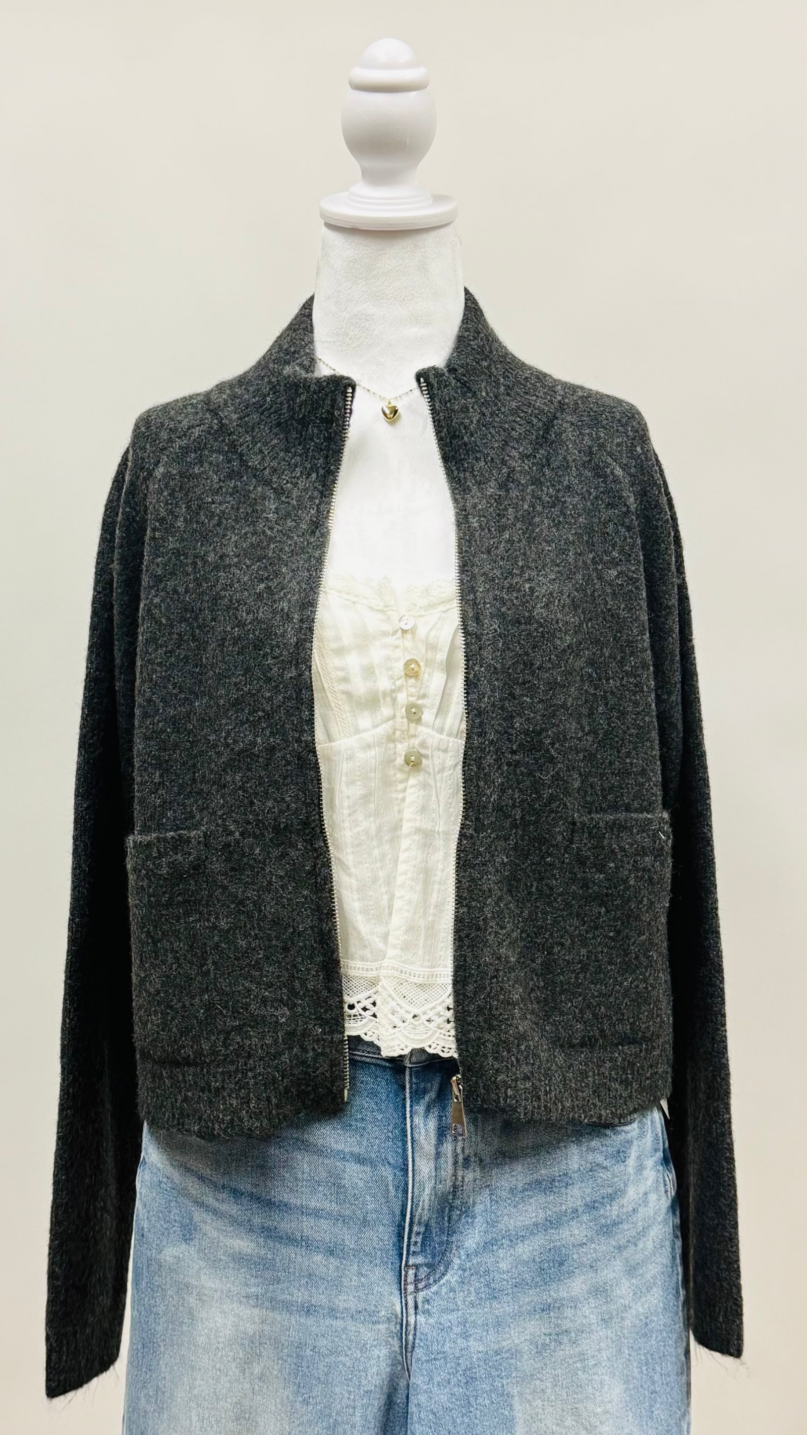 Zip Up Coat with Pockets Charcoal