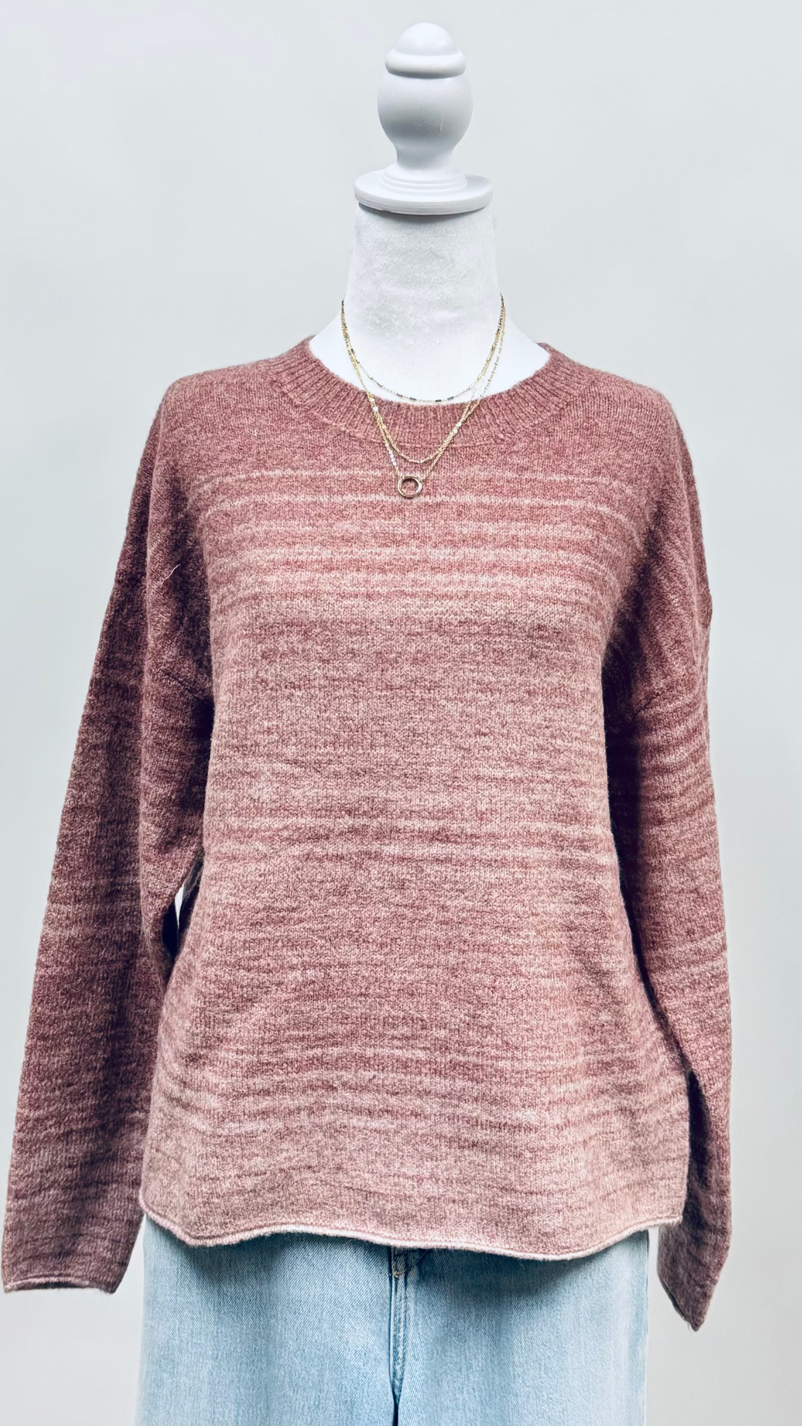 Gradiant Tone Striped Sweater Pink