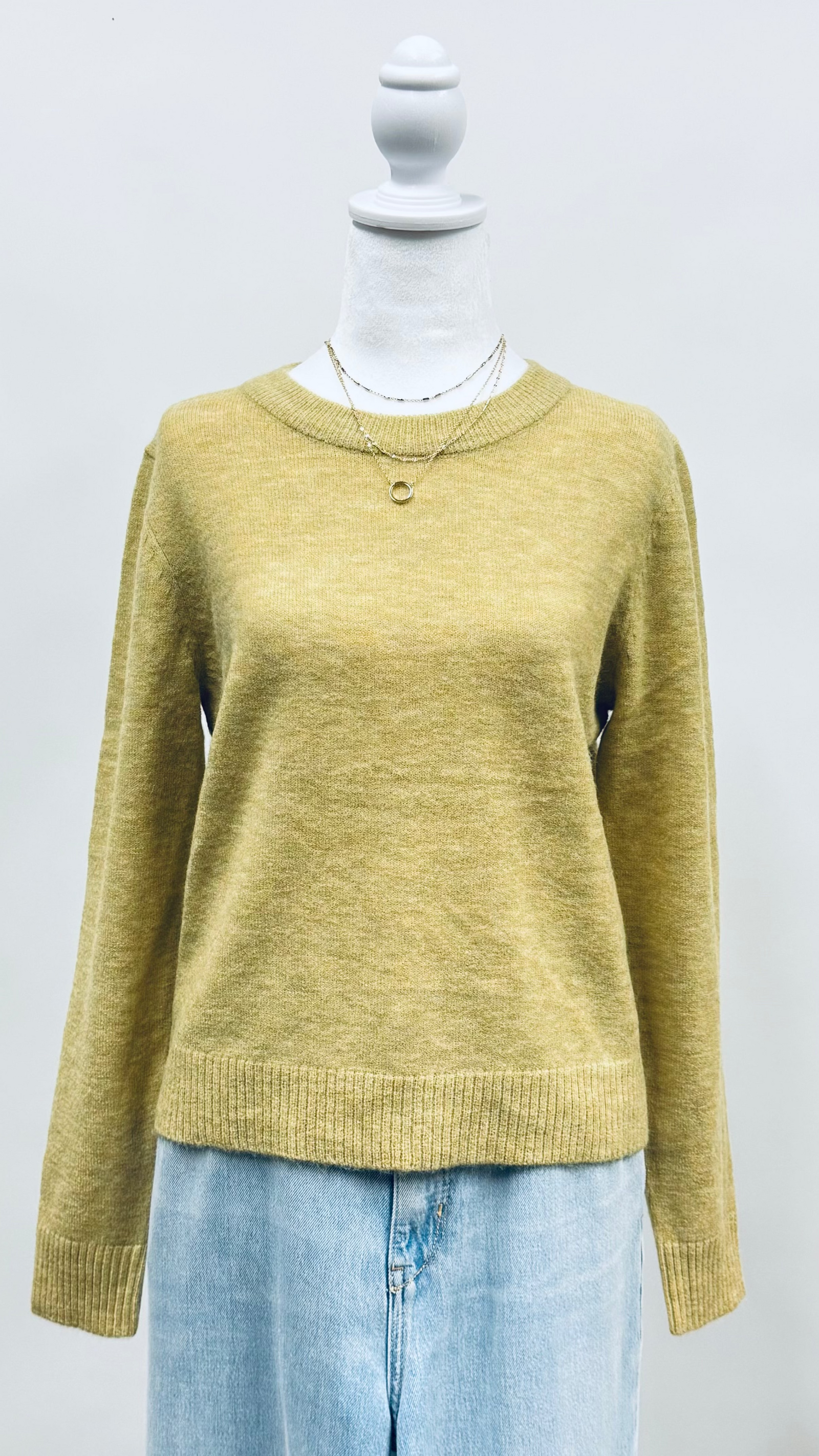 Ultra Soft Crewneck Sweater with Ribbed Neckline - Dijon