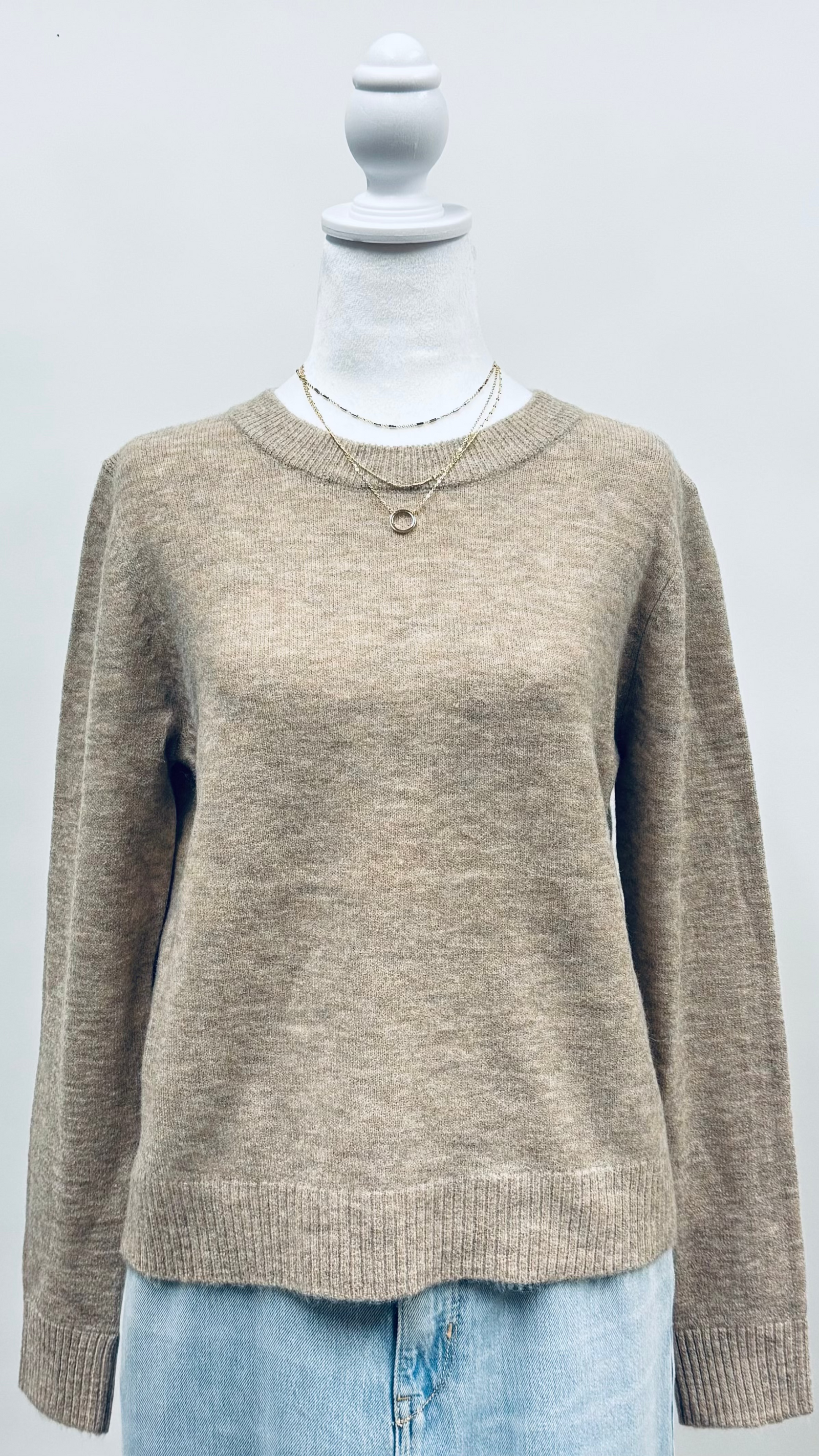 Ultra Soft Crewneck Sweater with Ribbed Neckline - Mushroom