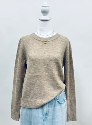 Ultra Soft Crewneck Sweater with Ribbed Neckline - Mushroom