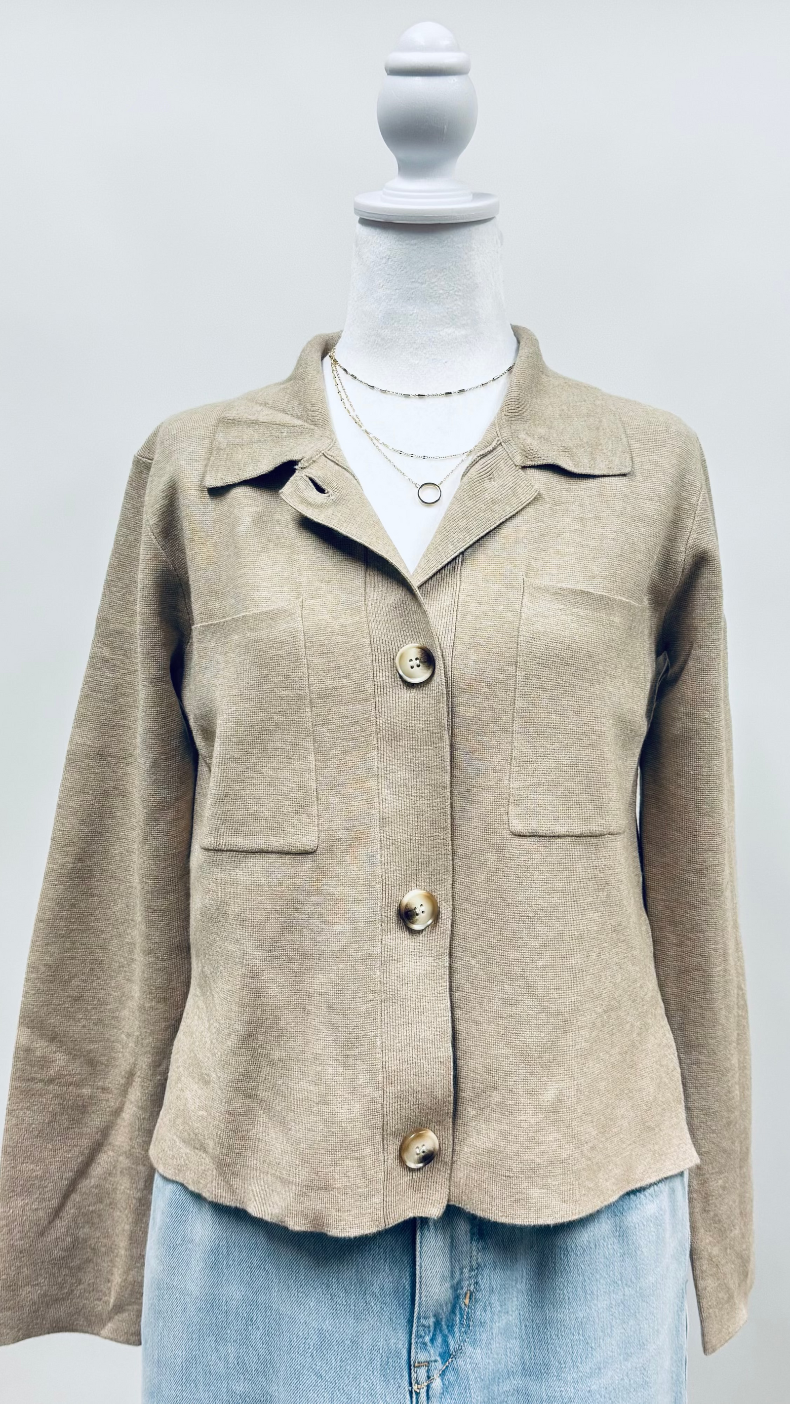 Big Pocket Button Up Coat - Oatmeal