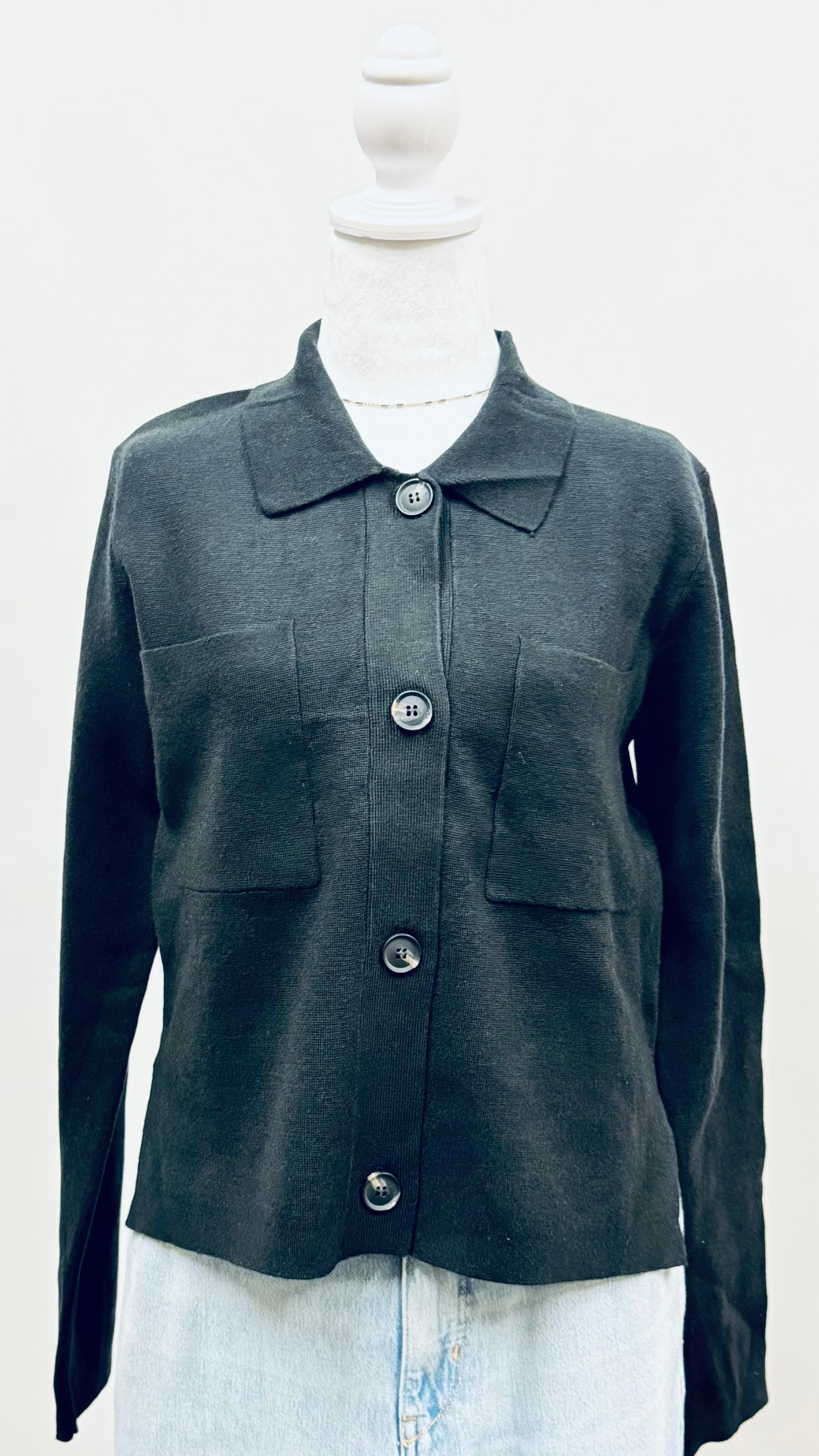 Big Pocket Button Up Coat - Black