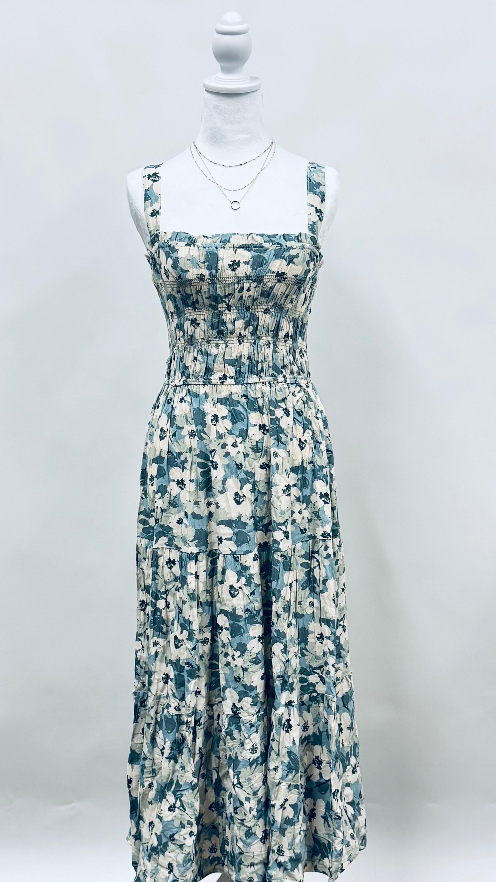 Floral Print Tiered Tank Maxi Dress - Teal