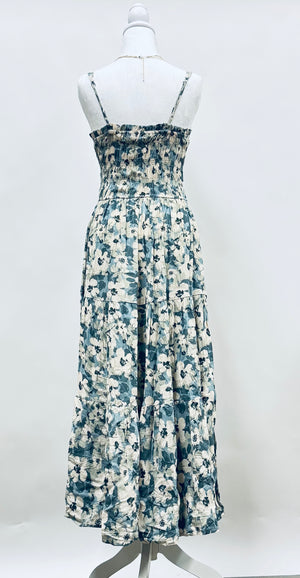 Floral Print Tiered Tank Maxi Dress - Teal