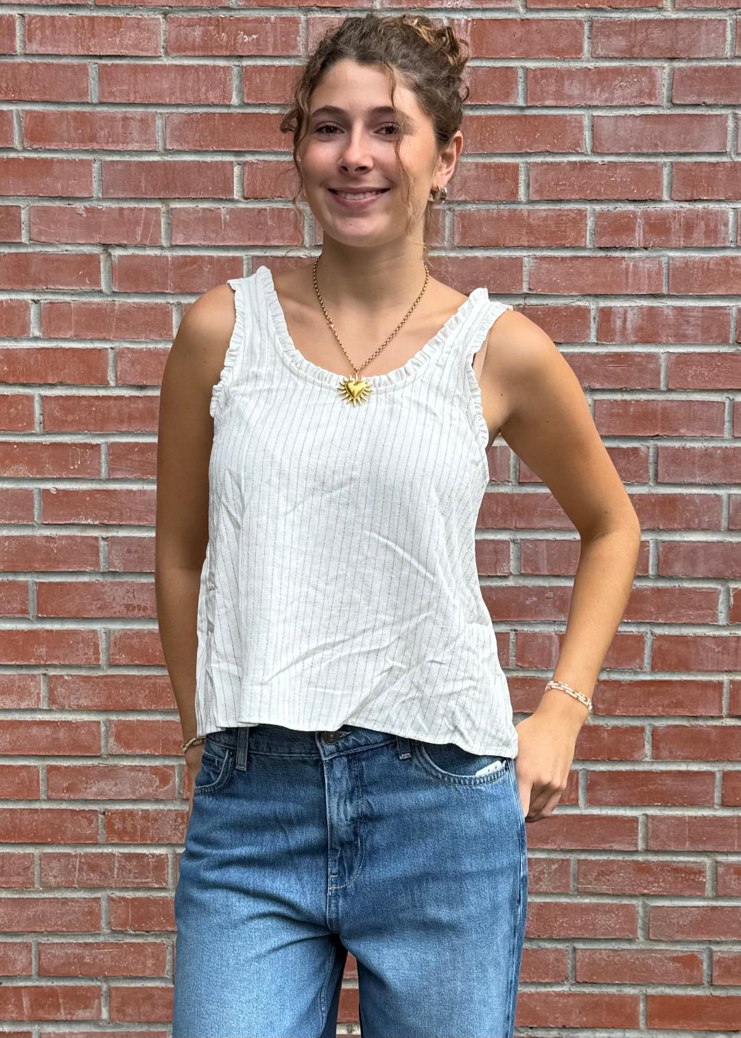 Ivory/Latte Striped Linen Tank Top