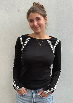 Free People Lost Love Long Sleeve Top - Black Combo