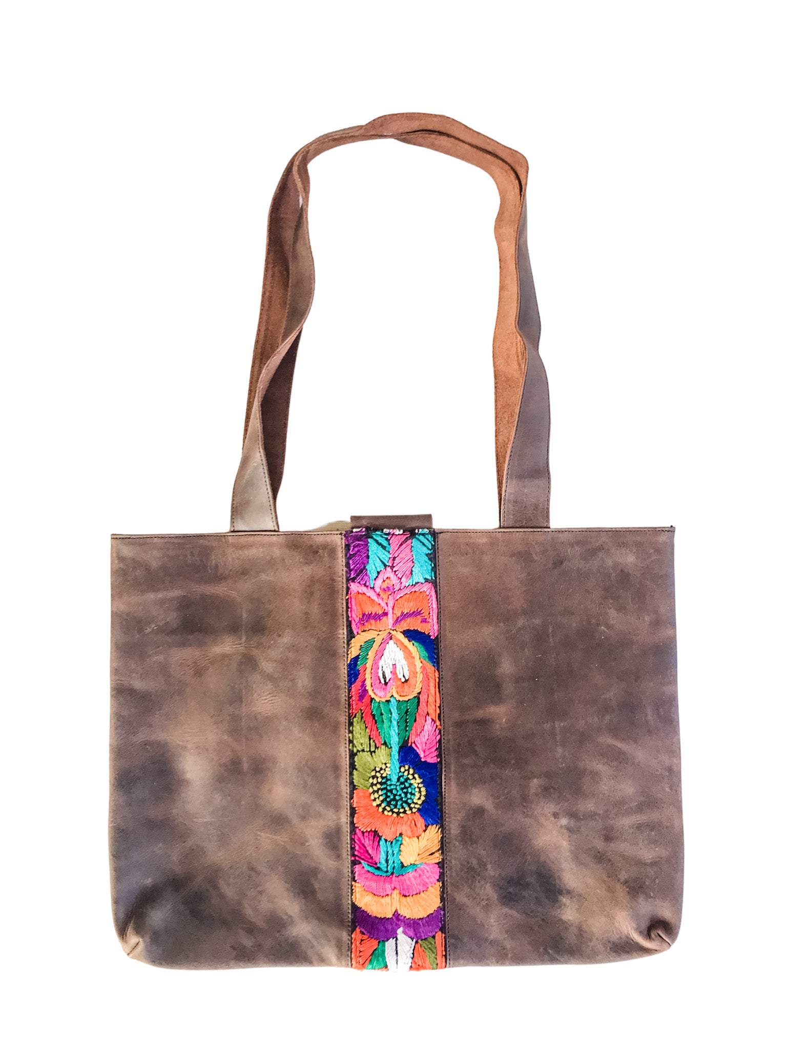 Abril Guatemalan Leather Tote Bag - 10704