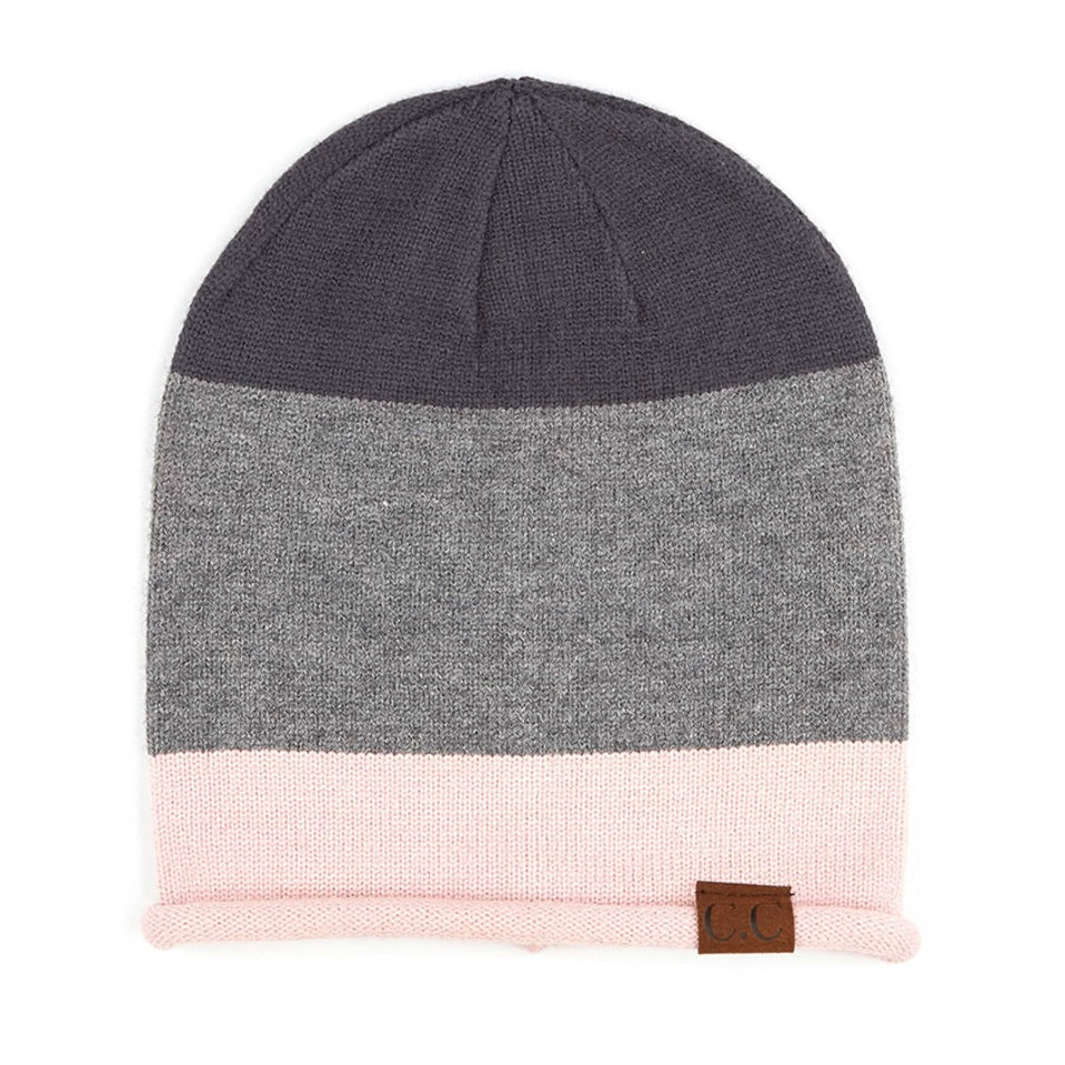 Colorblock Rolled Cuff Slouchy C.C. Beanie
