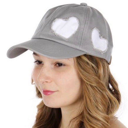 C.C. Heart Pattern Baseball Cap - Lt. Grey