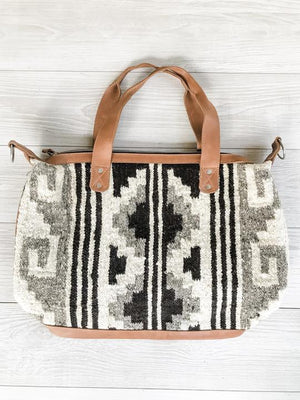 Guatemalan Convertible Wool Bag with Black, White and Gray Geometric Pattern