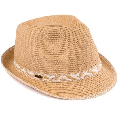 C.C. Straw Fedora Hat With Zigzag Band - Dark Natural
