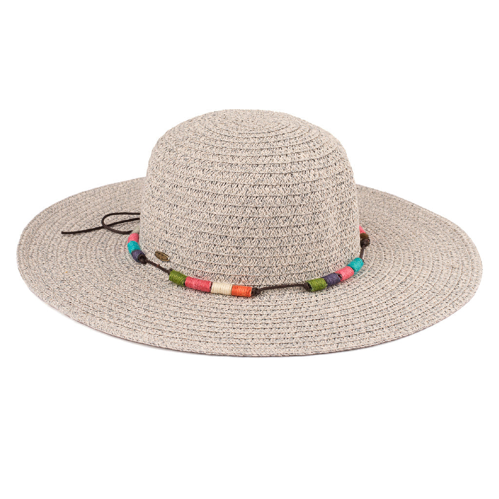 C.C. Straw Hat W Color Decorative String - Grey