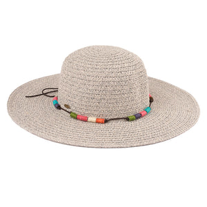 C.C. Straw Hat W Color Decorative String - Beige