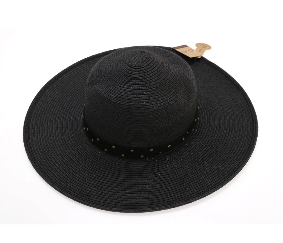 C.C. Straw Hat W Studded Band - Black