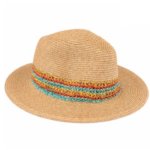 C.C. Straw Hat W Multicolored Band - Aqua